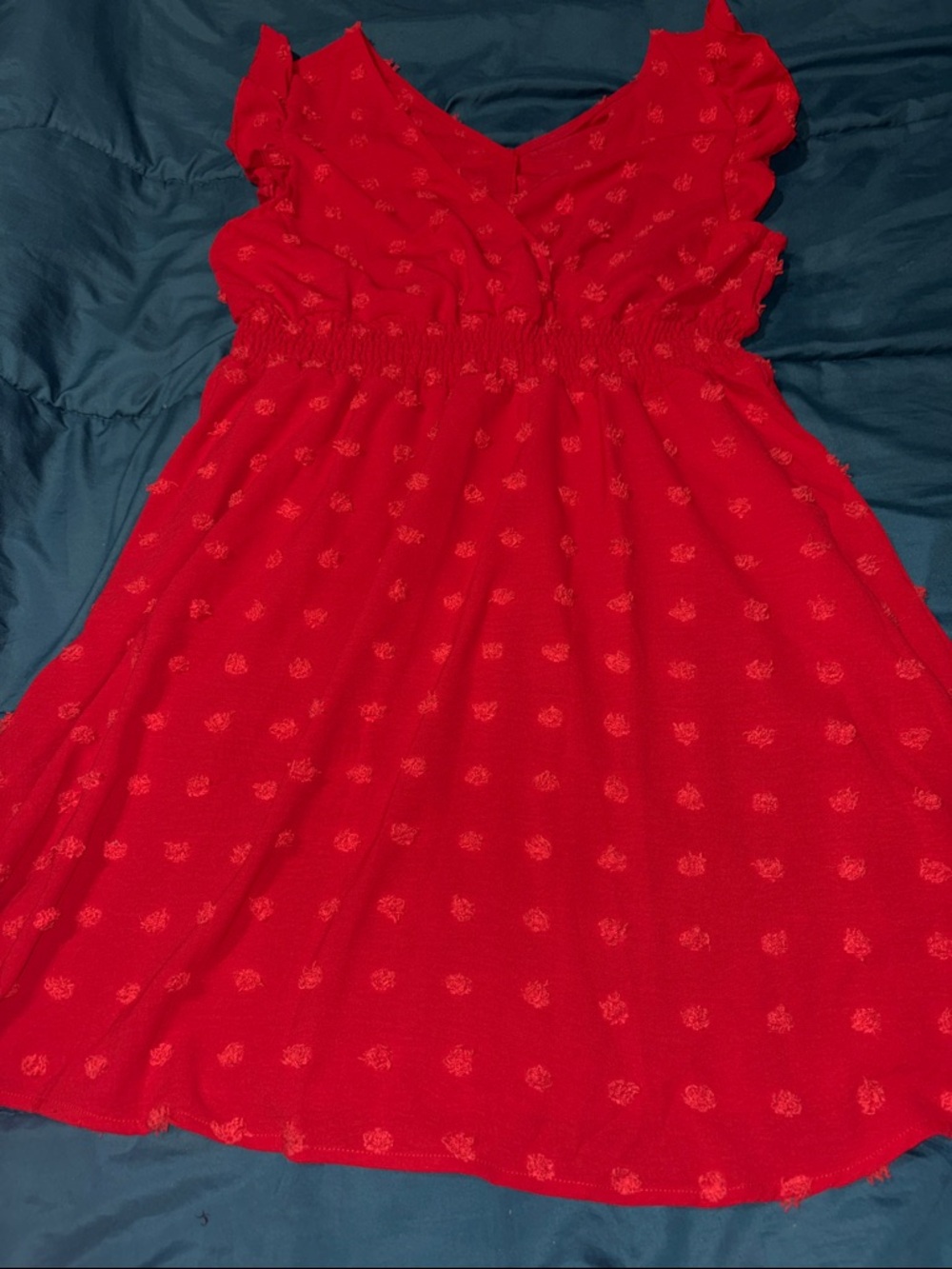 Red Women’s Summer Dress - Lightweight V-Neck w/ Ruffle Sleeves - size Large